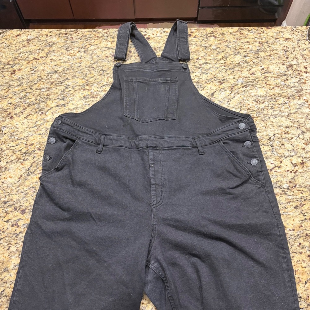 Ava & Viv Women Black Denim Overalls Plus Size 22W Frayed Hem Bib Dungarees